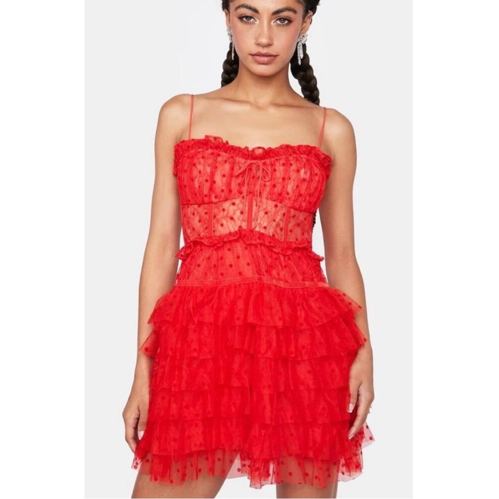 For Love and Lemons Jules Mini Dress Red Party Night Out Babydoll Flirty